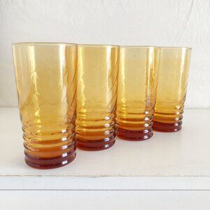 Vintage 70s Amber Drinking Glasses